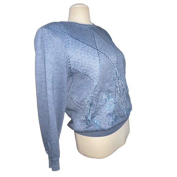 Vintage Alfred Dunner Quilted Embroidered Eighties Sweater Sz Small Womens Blue - Picture 3 of 7